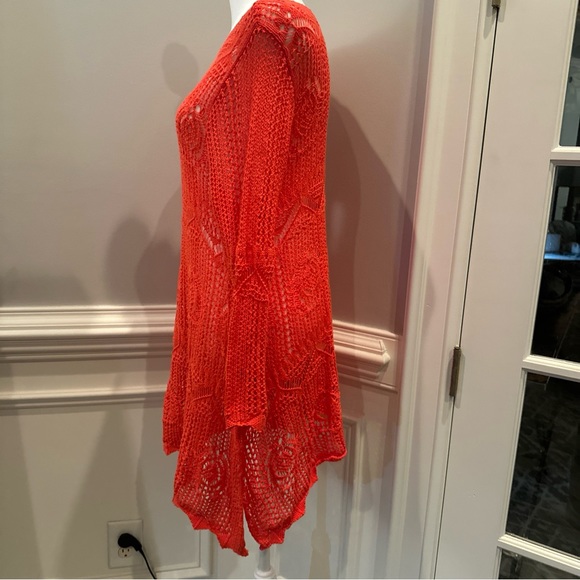 Jeanne Pierre Womens Sz L Coral Crochet Tunic Sweater 3/4 Sleeves Beach Coverup - Picture 5 of 8